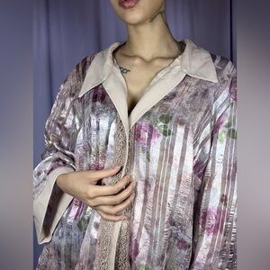R&M Richards Sheer Floral Womens Blazer Size 2X Ethereal Openfront Jacket Garden
